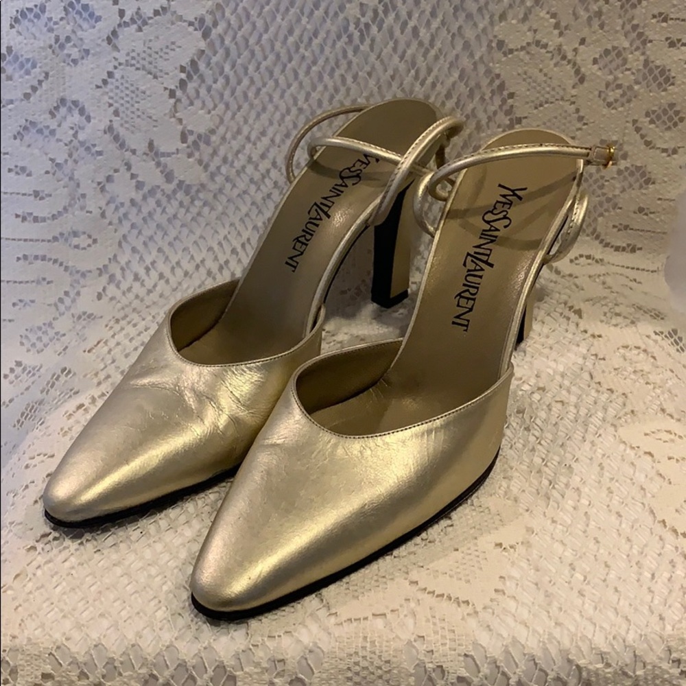 Yves Saint Laurent gold strap pump